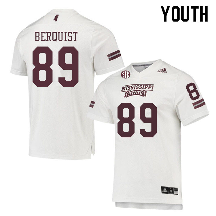 Youth #89 Andrew Berquist Mississippi State Bulldogs College Football Jerseys Sale-White - Click Image to Close